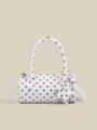 Borsa a mano da donna a pois chic, elegante borsa a tracolla cilindrica con ciondolo a stella. - Bianco