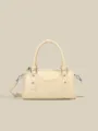 Light yellow Boston shoulder bag, stylish bowling handbag with detachable strap for women. - Yellow