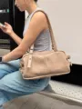 Elegante borsa a spalla Boston kaki da donna, borsetta retrò in pelle PU sotto il braccio. - Kaki