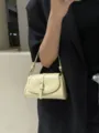 Borsa a tracolla minimalista chic vintage, elegante borsa in pelle giallo crema. - Giallo