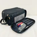 Black multi-functional cosmetic bag large capacity portable travel toiletry storage organizer - Black Canvas