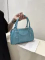 Borsa a mano da bowling elegante azzurro, borsa a tracolla Boston in pelle per donna quotidiana. - Blu