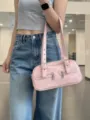 Borsa a spalla stile bowling retro rosa, borsa Boston in ecopelle PU alla moda con doppie tasche. - Rosa