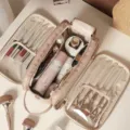 Grande borsa cosmetica da donna, organizer da trucco da viaggio portatile multifunzionale. - Rosa