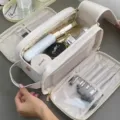 Borsa cosmetica multifunzionale di grande capacità, organizer da viaggio in pelle PU bianca. - Bianco