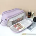 Large capacity travel cosmetic bag PU leather multi-layer makeup storage pouch for women - Purple