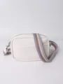 Elegante borsa a tracolla in pelle PU bianca da donna con cinghia a righe larghe e chiusura zip. - Bianco