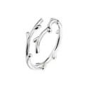 Silver twig antler open ring detail, minimalist style, adjustable fashion jewelry piece. - Adjustable Open / White