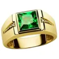 Anello in lega alla moda con zircone quadrato verde, gioiello di stile europeo per uomo e donna. - Taglia 7 / Oro Zircone Verde