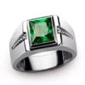 Anello zircone quadrato verde anello moda in lega unisex gioiello di tendenza stile - Taglia 7 / Argento Pietra Verde