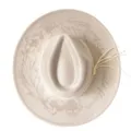 Vista dettagliata della tesa del cappello in camoscio con stampa floreale e testo inglese. - M(56-58cm) / Beige