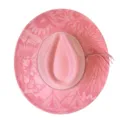 Pink suede western cowboy hat with laser engraved tribal patterns and side fringe. - M (56-58cm) / Pink