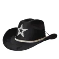 Retro black suede cowboy hat featuring sparkling rhinestone star and shiny crystal band. - M (56-58cm) / Black