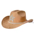 Retro western cowboy hat with rhinestone star decor, wide brim brown suede jazz hat for party. - M (56-58cm) / Camel