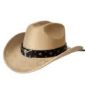 Classico cappello da cowboy western in camoscio con decorazione a testa di toro in metallo. - M（56-58cm） / Cachi
