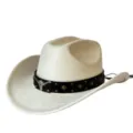Cappello da cowboy western in camoscio retro con decoro di teschio di toro e fascia nera. - M（56-58cm） / Bianco avorio