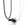 Couple matching magnetic hand pendant necklace set, black and silver clavicle chain jewelry gift. - Black & Silver Set
