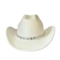 Detailed view of the sparkling rhinestone chain and soft white faux suede texture on hat. - M (56-58cm) / White