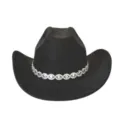 Black suede western cowboy hat with silver rhinestone chain for party costume wear - M (56-58cm) / Black