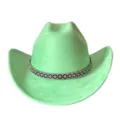 Green suede western cowboy hat with sparkling rhinestone band for party and daily fashion wear - M (56-58cm) / Fluorescent Green