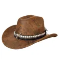 Retro slangenprint western cowboyhoed met stierenhud metaal decoratie voor buiten - M (56-58cm) / Slangenprint - Khaki