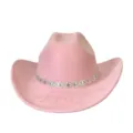 Cappello da cowboy western in camoscio rosa con splendido dettaglio di catena in strass. - M（56-58cm） / Rosa