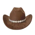 Elegante cappello da cowboy western in camoscio marrone con catena strass per feste. - M（56-58cm） / Caffè