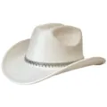 Witte suède western cowboyhoed met een sprankelende strass-ketting voor feestjes. - M (56-58cm) / Wit