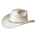Detailed view of white suede western cowboy hat featuring sparkling rhinestone chain decoration. - M (56-58cm) / White