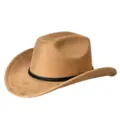 Vista dettagliata del cappello da cowboy in camoscio marrone con fascia intrecciata nera - M（56-58cm） / Cammello