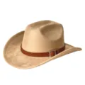 Retro suede western cowboy hat featuring a stylish brown woven leather belt and buckle. - Camel / M (56-58cm)