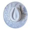 Lichtblauwe western cowboyhoed in retro stijl, botanische print, brede rand, faux suède hoed. - M (56-58cm) / Lichtblauw