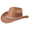 Bruine suade cowboyhoed met sprankelende strass ketting band voor westerse party outfits - M (56-58cm) / Bruin