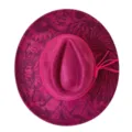 Magenta suede western cowboy hat with laser-engraved tribal patterns and pink tassel detail. - M (56-58cm) / Burgundy