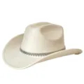Witte suède western cowboyhoed met sprankelende strass kettingband voor feest en mode. - M (56-58cm) / Beige