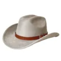 Vintage Suede Western Cowboy Hat Wide Brim Fedora with Woven Leather Belt Buckle for Men Women - Light Gray / M (56-58cm)