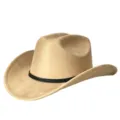 Primo piano dettaglio del cappello da cowboy in camoscio vintage con fascia nera. - M（56-58cm） / Cachi