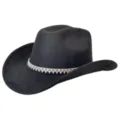 Close-up detail van zwarte suède western cowboyhoed met glinsterende strass steen band. - M (56-58cm) / Zwart