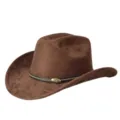 Cappello da cowboy western in ecopelle scamosciata marrone con catena metallica, tesa larga invernale. - M（56-58cm） / Caffè