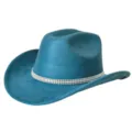 Turquoise faux suede cowboy hat with sparkling rhinestone chain band, wide upturned brim party - M (56-58cm) / Teal