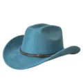 Cappello da cowboy in camoscio blu con tesa curva, fedora jazz vintage per uomo e donna autunno. - M（56-58cm） / Blu-Verde