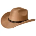 Detalle de sombrero de vaquero western de ante marrón con banda tachonada y ala levantada. - M (56-58cm) / Caqui