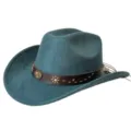 Chapeau de cowboy en daim style western avec bande cuir et decor metal pour cavaliers adultes. - M (56-58cm) / Vert malachite