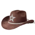 Close-up of brown faux suede cowboy hat featuring rhinestone star and sparkly crystal band. - M (56-58cm) / Coffee