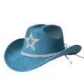 Rhinestone star suede western cowboy hat, stylish blue jazz hat for party and daily wear. - M (56-58cm) / Teal