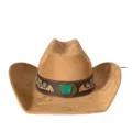 Élégant chapeau de cowboy occidental en faux daim avec boucle turquoise et bande brodée - M (56-58cm) / Chameau