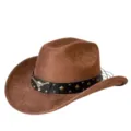 Cappello da cowboy in camoscio marrone con decorazione in metallo testa di toro stile retro - M（56-58cm） / Marrone scuro