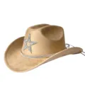 Retro western cowboy hat with rhinestone star decor, suede-like wide brim jazz party hat - M (56-58cm) / Khaki
