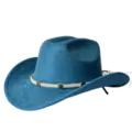 Cappello western da cowboy in pelle scamosciata blu con dettaglio di perline tessute stile - M（56-58cm） / Teal