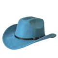 Dettaglio del cappello da cowboy western blu in ecamoscio con fibbia in metallo. - M（56-58cm） / Teal